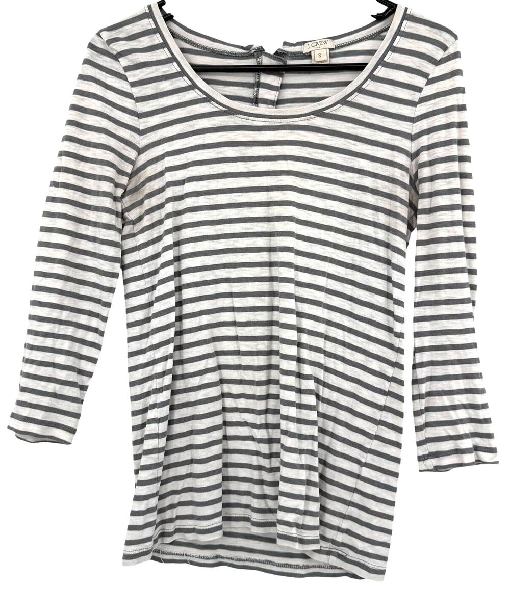 J.Crew Size Small Striped Shirt Blouse‎ Top Gray and White Longer Sleeves